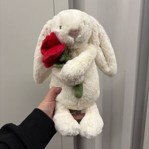 Jellycat Cream Bunny with Red Rose